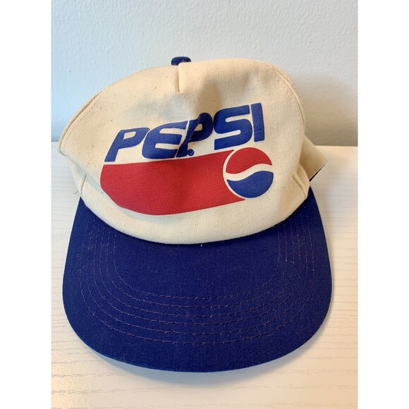 VTG 80 90 Pepsi Baseball Hat Cap Snap Back Trucker Cream Ivory K Products USA - Picture 3 of 9